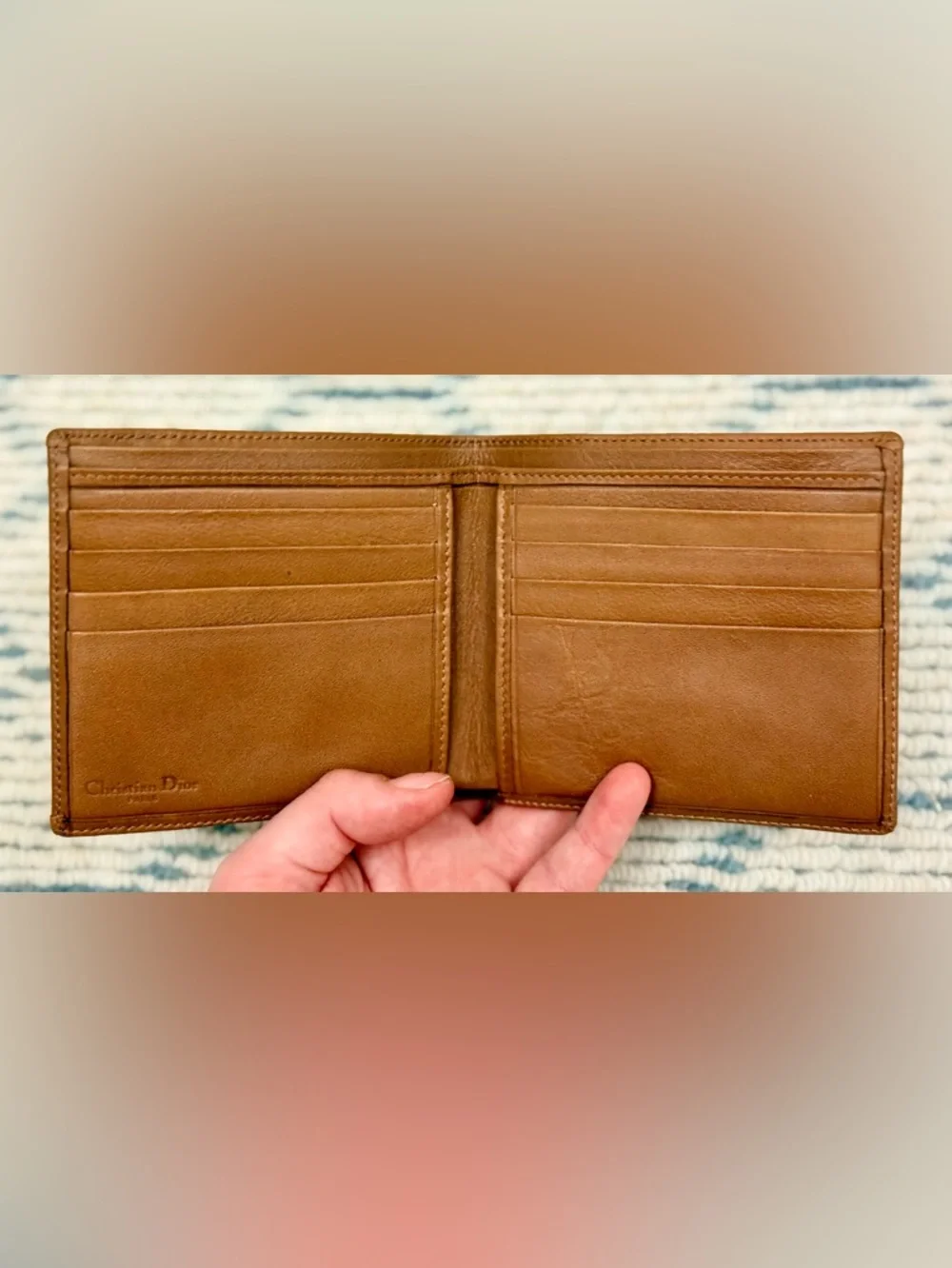 DIOR Vintage Unisex Icon Brown Honeycomb Monogram Canvas Leather Bifold Wallet